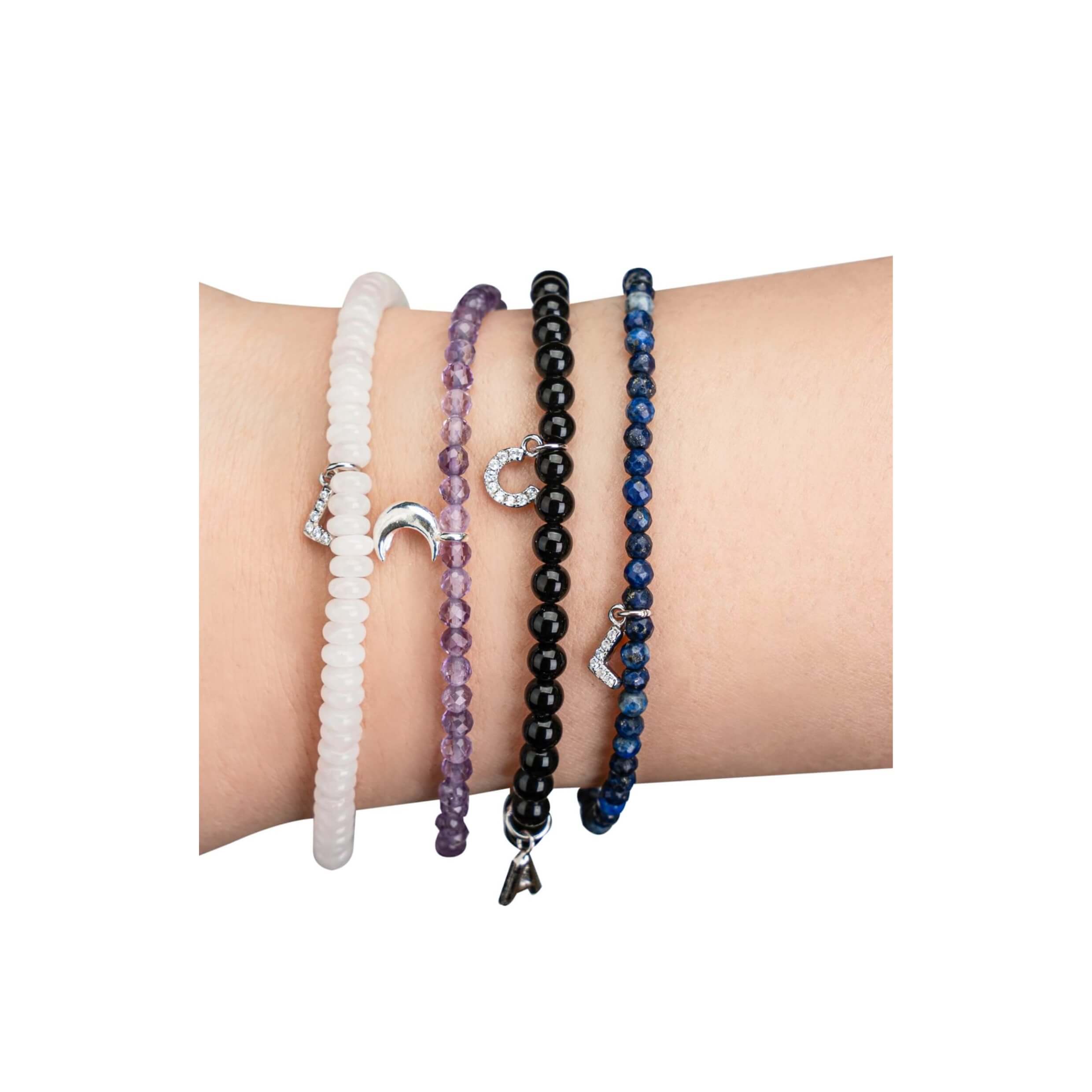 Personalized Black Onyx Letter Bracelet - Strength & Focus