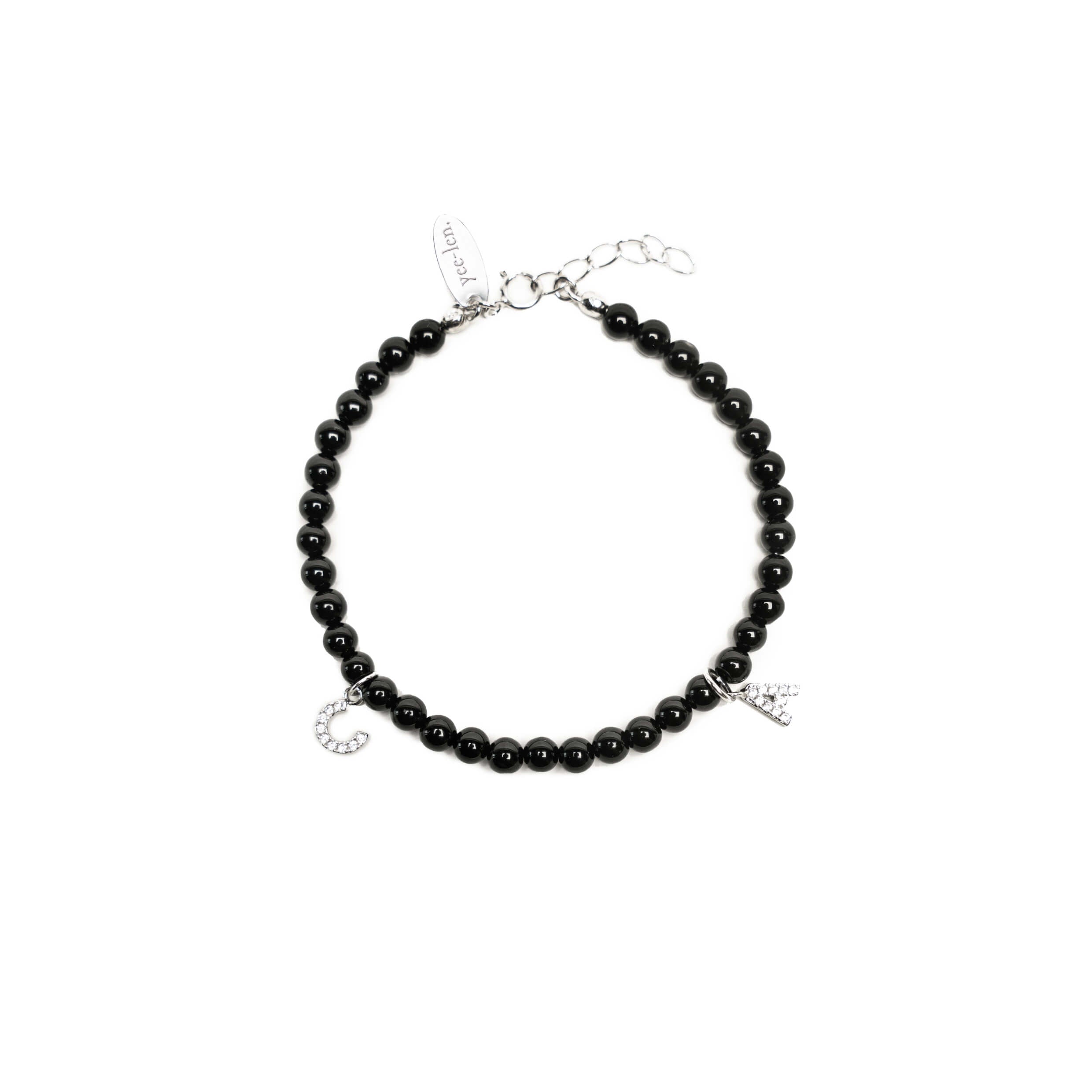 Personalized Black Onyx Letter Bracelet - Strength & Focus