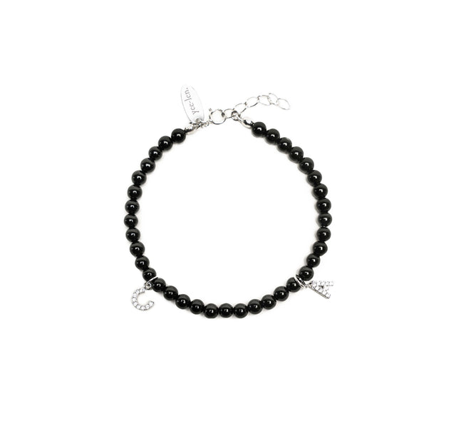 Personalized Black Onyx Letter Bracelet - Strength & Focus