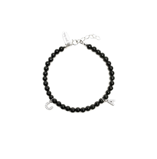 Personalized Black Onyx Letter Bracelet - Strength & Focus