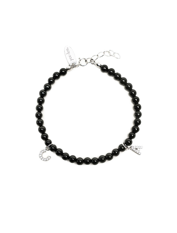 Personalized Black Onyx Letter Bracelet - Strength & Focus